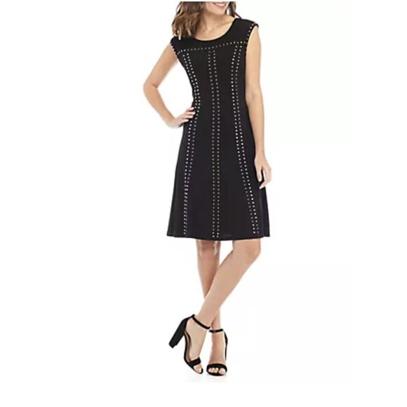 Calvin Klein Black A-Line Silver Studded Shift Cap Sleeve Knee Length Dress Sm - Picture 14 of 14